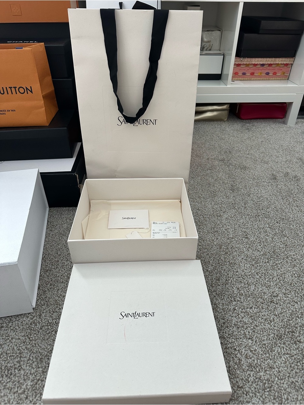 Saint Laurent Cream Gift Bag and Box with Black Ribbon
